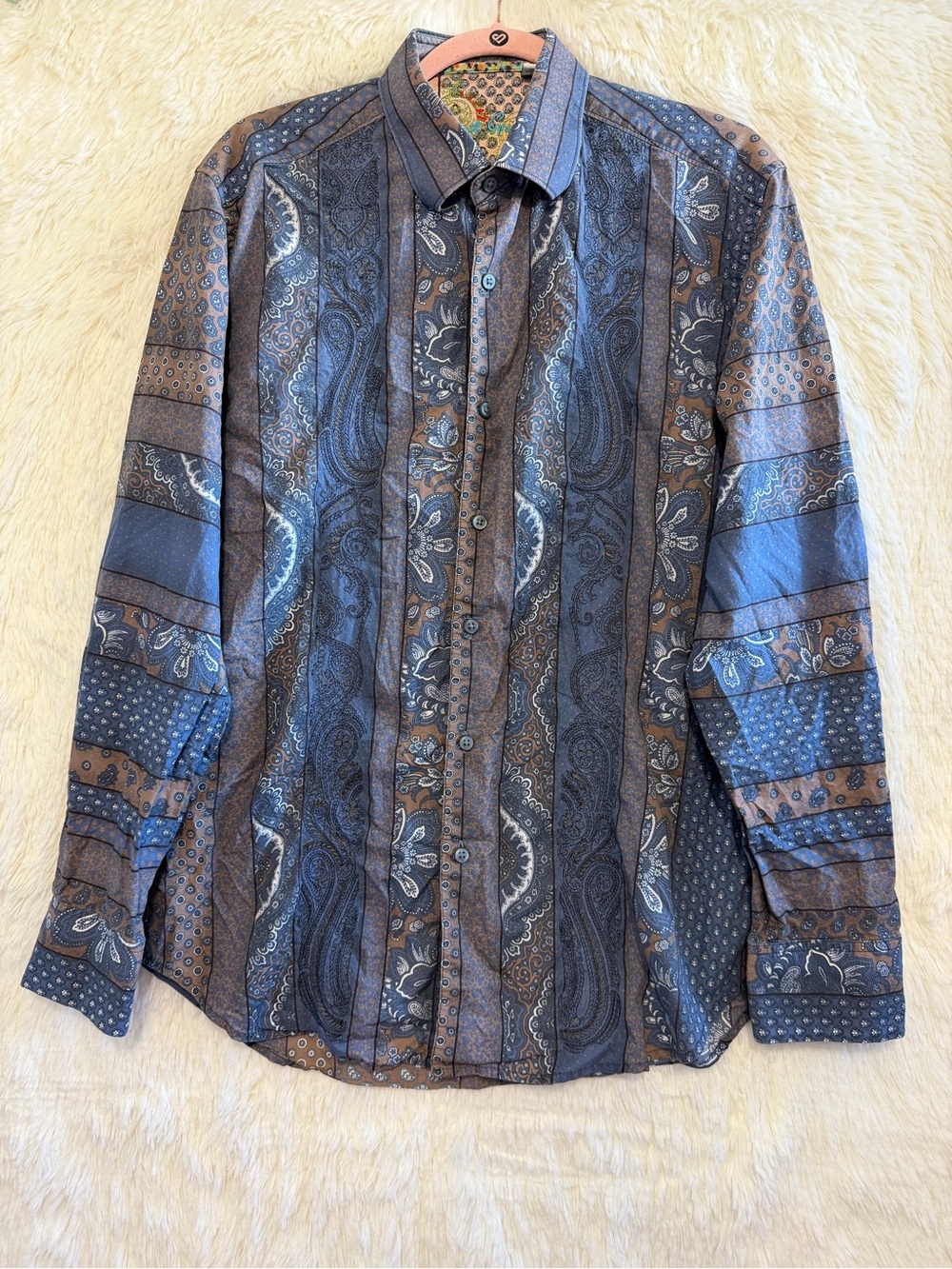 Robert Graham Mens Button Down Shirt Size L American Eclectic Patchwork Paisley